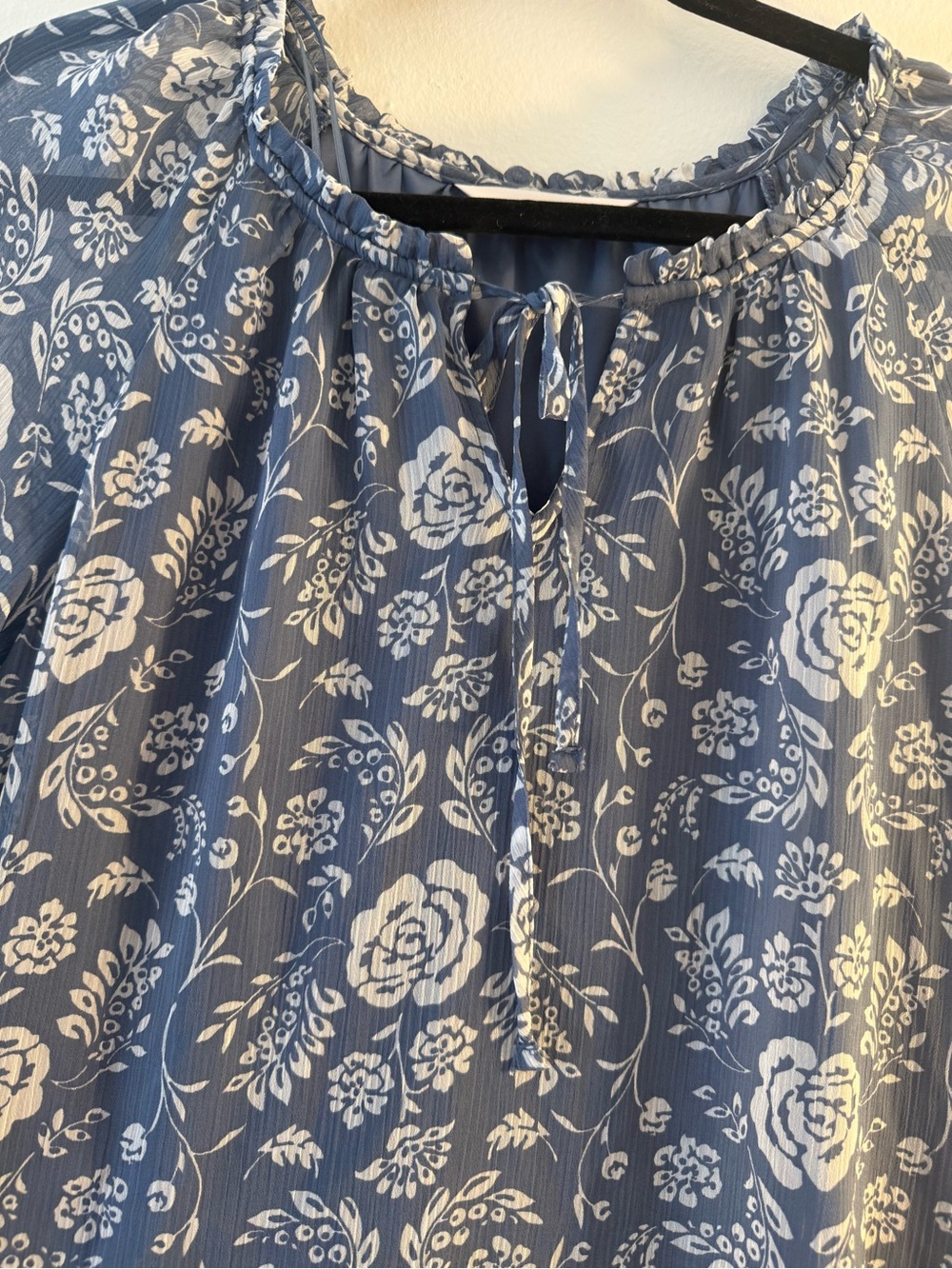 LC Lauren Conrad Blue Floral Tie-Neck Blouse - Picture 2 of 5